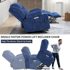 Power Lift Recliner Chair, 350lb Capacity with 8-Point Massage & Heating, USB/Type-C Ports & Cup Holders, Heavy Duty Chenille Recliner for Elderly, Blue