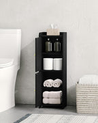 Bathroom Storage Cabinet, Corner Floor Cabinet with 2 Doors and Adjustable Shelf, Narrow Toilet Paper Cabinets, Bathroom Organizer for Small Spaces, 7.9" D x 9.8" W x 29.5" H Black