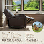 Watson & Whitely Recliner Chair, Zero Wall Reclining Sofa Chair W Power Headrest Type-C Charger, Small Faux Leather RV Recliners Home Theater Seating for Living Room, Chocolate