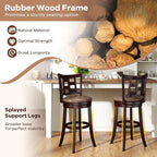 COSTWAY Set of 4 Bar Stools, 30” Swivel Bar Chairs with Footrest, Rubber Wood Frame & Lattice Backrest, Leathaire Bar Height Stools for Kitchen Island (4, 30”)