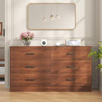 Bigbiglife Wood Dresser for Bedroom, 6 Drawer Double Dresser, Mid Century Modern Chest of Drawers with Deep Drawers, Large Storage Organizer for Living Room, Closet(Walnut Brown)