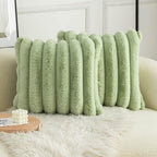 Neelvin Green Faux Fur Cozy Soft Striped Decorative Throw Pillow Covers 26x26 inch Set of 2,Velvet Pillowcase Cushion Case for Sofa Couch