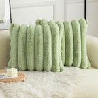 Neelvin Green Faux Fur Cozy Soft Striped Decorative Throw Pillow Covers 22x22 inch Set of 2,Velvet Pillowcase Cushion Case for Sofa Couch