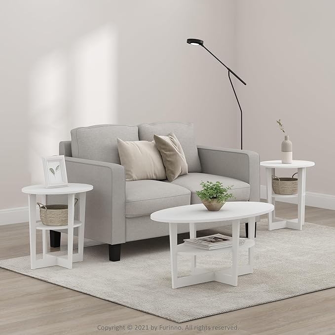Furinno Jaya Oval Coffee Table, 35.43 (W) x 16.49 (H) x 19.69 (D) inches, White