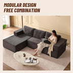 107" Boneless Couch with Deep Seat, Modular Sectional Sofa, Cloud Sectional Couch for Living Room, No Assembly Required, Corduroy, L-Shape Left，Grey