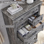 Farmhouse 7 Drawers Dresser for Bedroom, 57" Tall Large Dressers & Chests of Drawers w/Roman Column, Storage Dressers Organizer for Bedroom, Hallway, Living Room, Light Grey
