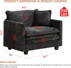 Aoowow Chenille Upholstered Accent Chair Oversized,Fluffy Single Cloud Sofa Chairs with Deep Seat,Modern Large Reading Arm Chair with Throw Pillow for Living Room,Bedroom (Black, Single Sofa Chair)