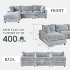 Sectional Couches for Living Room, L Shaped Couch with Chaise Ottoman, 4 Deep Seat Cloud Couch with Removable Covers, Modular Sofa for Home, Apartment, Gray