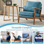 VINGLI Solid Wood Wide Armrests Accent Chair,Upholstered Mid Century Modern Chair with Pillow,Comfy Reading Chair Farmhouse Arm Chair,Chairs Living Room,Bedroom,Guest Room,Linen Fabric,Navy Blue