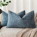 Foindtower Pack of 2 Textured Chenille Throw Decorative Pillow Covers Square Accent Solid Cushion Cover Neutral Farmhouse Lumbar Pillow Case for Couch Sofa Bedroom Living Room 12x24 Inch,Blue