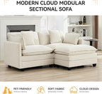 76'' Cloud Deep Seat Loveseat Sofa, Upholstered Chenille Modular 3-Seats Sectional Sofa Couch with Movable Ottoman, Modern Comfy Settee Loveseat for Living Room Set, Small Apartment, Beige