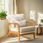 Modern Accent Chair Set of 2 with Lumbar Pillow, Relaxing Mid Century Chair Armchair with Solid Wood Frame & Soft Cushion, Reading Leisure Armchair for Living Room, Beige