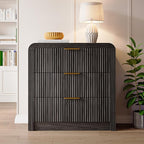 Fluted 3 Drawer Dresser, 31.8'' Tall Dresser for Bedroom, Modern Wood Chest of Drawers with Round Edge & Metal Handle, Large Nightstand with 3 Drawers for Living Room, Hallway, Entryway (Dark Walnut)
