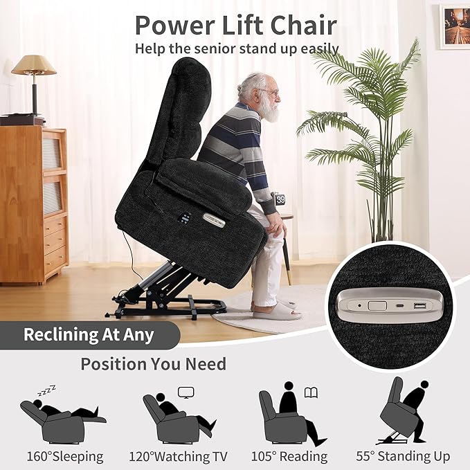 DURASPACE Power Lift Recliner Chair Massage Recliners with Heat, Shell Backrest Lift Chair Recliners for Elderly（Dark Gray）