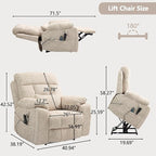 Power Lift Chair Lay Flat Recliner Infinite Position Electric Dual Motor Stand Up Lift Chair with Massage and Heat for Adults,Heavy Duty Recliners with 2 Remote Controls and Two Cup Holders