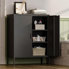 Metal Locker Storage Cabinet with 2 Doors and 4 Shelves，39.96" Tall Steel Office Cabinet,Bathroom Floor Locker，for Office,Home,Garage,Gym,School (Black)