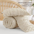 Bedsure Tufted Boho Comforter Set Full Size - Beige Boho Bed Set, GentleSoft™ 3 Pieces Farmhouse Shabby Chic Embroidery Bedding, Gifts for Woman, Soft Jacquard Full Comforter for All Seasons