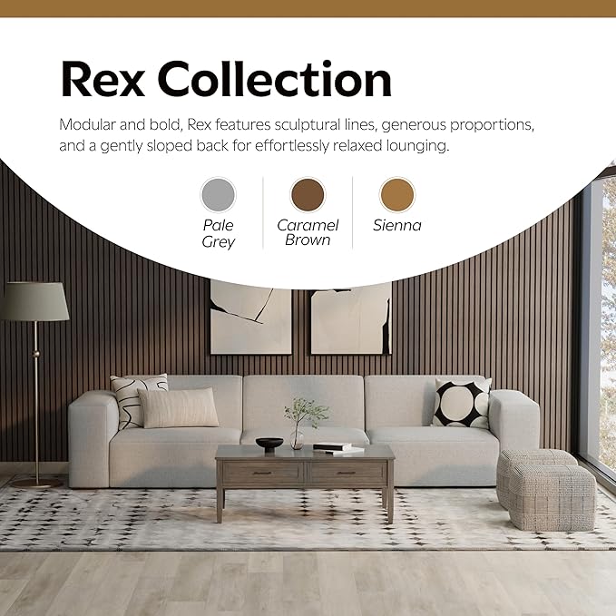 SIMPLIHOME Rex 3-Seater Modular Sofa in 100% Recycled Polyester Tightly Woven Performance Fabric, Pale Grey, 122-inches Wide, Handcrafted Modern-Style Couch for Living Room and Family Room