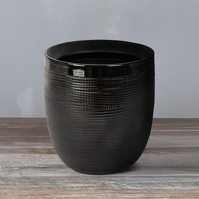 Creative Co-Op Embossed Textured Stoneware Planter, Matte Black