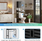 SMIBUY Bathroom Over The Toilet Storage Cabinet, 2 Door Bamboo Cabinet Organizer, Freestanding Space Saver Toilet Rack with Adjustable Inside Shelf and Open Shelf (Black)