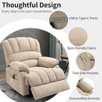Power Recliner with Vibration Massage & Lumbar Heat, Electric Lift Chairs for Elderly, High Back Reclining Max 155 Degree with Charging Ports, Chenille Fabric Beige