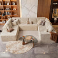 Cloud Sectional Couch with Loveseat, Boneless U-Shaped Cloud Couch with Deep Seat, Soft Plush Modern Minimalist Sofa, Assembly Free Modular Floor Sofa for Office Living Room Apartment, Beige