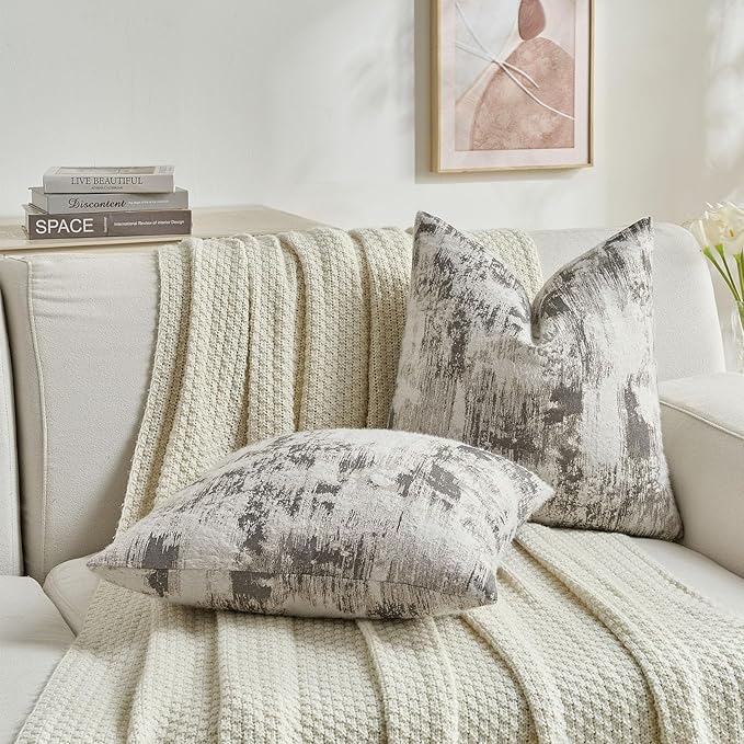 FUTEI Black White Decorative Throw Pillow Covers 22x22 Inch Set of 2,Soft Faux Cashmere Jacquard - Textured & Cozy Cushion Case,Modern Home Decor for Couch Bed Living Room