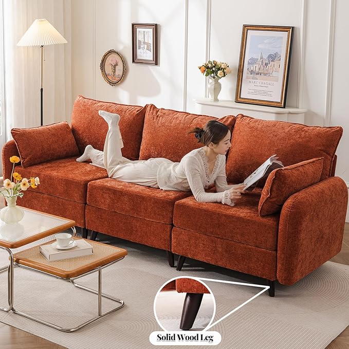 135'' Modular Sectional Sofa with All Seats Storage, Oversized L Shaped Couch for Living Room,4-Seater Comfy Cloud Couches with Movable Ottoman,Big Sectional for Bedroom,Velet,Orange