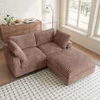 Modular Sectional Sofa, L Shaped Sofa with Ottoman, 78.74" Oversized Loveseat, Plush Deep Seat Sleeper Couches for Living Room, Apartment, Couch Cushion Covers Removable, Brown