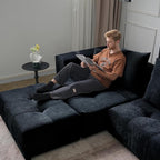 JACH 183.5 Inch U-Shaped Modular Sectional Sofas, Modern 4-Seater Couch with Chaise Ottomans, Mid Century Modern Sectional Couches, Cozy Sleeper Sofa for Living Room (Linen Fabric, Black)