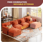 ELUCHANG 153" U Shaped Modular Sectional Cloud Couch with Pillow, Deep Seat Sofa Couches for Living Room, 6-Seat Modern Sofa with Movable Ottoman, Chenille Terracotta