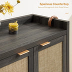 SICOTAS Shoe Storage Cabinet Set of 3, Large Capacity Rattan Shoe Cabinet for Entryway, 6-Tier 41" Tall Shoe Cabinet, Farmhouse Wooden Storage Cabinet for Living Room Hallway, Black Oak