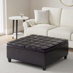 SIMPLIHOME Harrison 36 inch Wide Transitional Square Coffee Table Storage Ottoman in Tanners Brown Vegan Faux Leather, Assembled, For the Living Room and Bedroom