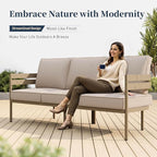 Metal Frame Patio Furniture Set, Wood-Like Modern Outdoor Patio Furniture Set with Cushion, Patio Seating Set with Swivel Chairs, Patio Conversation Set for Backyard Deck