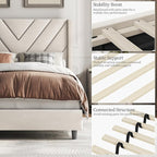 Yaheetech Twin Bed Frame Upholstered Platform Bed with Wing Side/Wooden Slat Support/Tufted Headboard with Wing Side/Mattress Foundation/No Box Spring Needed,Beige Twin Bed