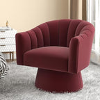 Swivel Accent Chair,Upholstered Velvet 360° Swivel Barrel Chair for Living Room Overstuffed Bouncle Reading Chair Round Armchair for Bedroom,Vanity,Office(Red)