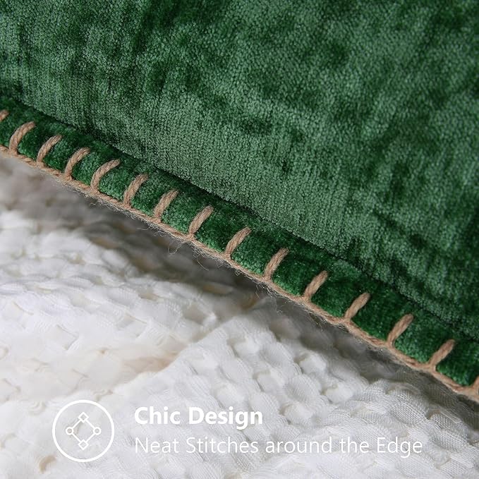 decorUhome Christmas Chenille Soft Throw Pillow Covers 12x20 Set of 2, Lumbar Velvet Farmhouse Neutral Decorative Euro Pillow Covers with Stitched Edge for Couch Sofa Bed Home Decor, Green