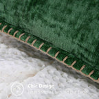 decorUhome Christmas Chenille Soft Throw Pillow Covers 12x20 Set of 2, Lumbar Velvet Farmhouse Neutral Decorative Euro Pillow Covers with Stitched Edge for Couch Sofa Bed Home Decor, Green