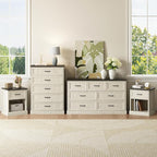 CARPETNAL Farmhouse Dresser and Nightstand Sets for Bedroom, 4 Pcs Bedroom Set, 5 Drawer & 7 Drawer Dresser and Nightstand Set of 2, Wood Chest of Drawers for Living Room, Entryway, White