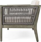 Christopher Knight Home Outdoor Acacia Wood Patio Set, 4-Pieces Patio Conversation Set, Outdoor Furniture with Coffee Table, Patio Deep Seating with Cushion, Porch Chairs for Garden, Grey+Beige