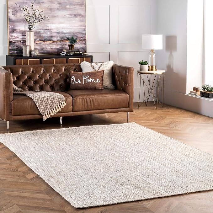 nuLOOM 12x15 Rigo Jute Hand Woven Area Rug, Off White, Solid Farmhouse Design, Natural Fiber, For Bedroom, Living Room, Dining Room, Hallway, Office, Kitchen, Entryway