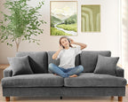 Kidirect 87in Corduroy Couch, Sofa No Tool Assembly, Comfy Couches for Living Room 21in Deeper Seats, Corduroy Sofas for Living Room with 2 Pillows, Oversized Loveseat Sofa, Boho Love Seat Grey Couch