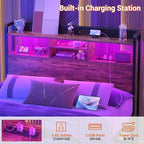 Unikito Headboard for Twin Size Bed with Storage Shelf, Head Board with 3 Outlets and 2 USB Ports, Headboards with RGB LED Light, Height Adjustable, Sturdy and Stable, Easy Assembly, Rustic Brown