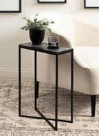 Kate and Laurel Jaspur Modern Slim Side Table, 16 x 8 x 24, Black Marble and Black, Decorative Glam Narrow End Table for Use as Skinny Bedroom Nightstand or Living Room Accent Table