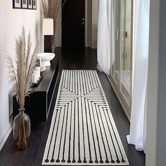 RUGGABLE x Jonathan Adler Machine Washable Area Rug – Inkdrop Black & Ivory 6 ft Round, Stain-Resistant, Non-Slip – Medium Rugs for Living Room, Bedroom, Hallway, Entryway & Office–with Standard Pad