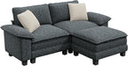 87-Inch L Shaped Sectional Sofa with Cloud Cushions, Deep Seat Modular Couch Set w/ 3 Seats & 1 Ottomans, Removable Arms, Plush Chenille Upholstery for Living Room, Apartment - Cyan
