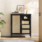 VASAGLE Boho Buffet Cabinet, Synthetic Rattan Sideboard with Drawers, Storage Cabinet with Adjustable Shelves, Ink Black UBBK242B01