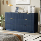Navy Blue Dresser for Bedroom, Modern Dresser with 7 Drawers and Smooth Slides, Wide Chest of Drawers with Golden Handles for Bedroom, Living Room, Closet, 15.7" D x 55.1" W x 31.4" H