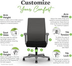 HON Ignition 2.0 Mid Back Task Chair, Spectrum Mesh, Standard Synchro-Tilt Control, Office Chair with Lumbar Support, Height and Width Adjustable Arms, Titanium Frame, Onyx