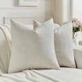 FUTEI Natural White Wood Chenille Decorative Throw Pillow Covers 18x18 Inch Set of 2,Soft Cozy Faux Linen Textured Cushion Case,Farmhouse Home Decor for Couch Living Room